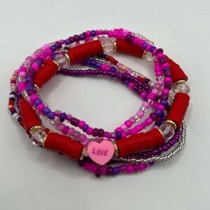 7PC Candy Love Heart Bracelet Stack